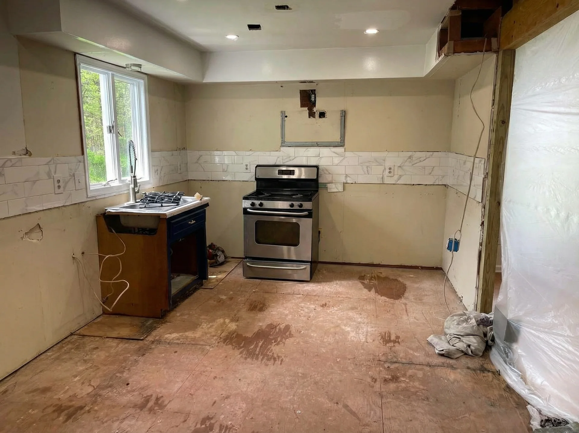 Kitchen during installation before the completed project